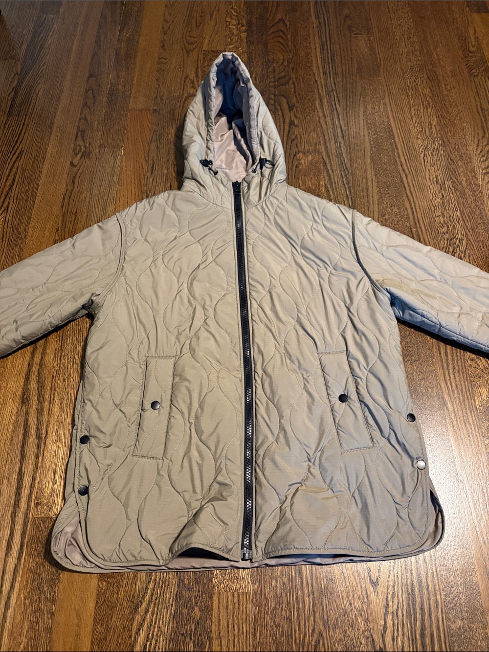 Zara Light Olive Quilted Hooded Puffer Jacket